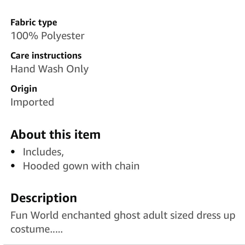 Women's Enchanted Ghost Adult Costume, gray, M/L Size 10-14 - Picture 3 of 6